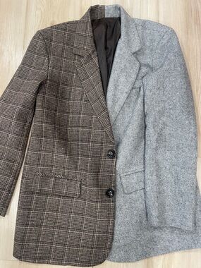 Two-Tone Wool Blend Blazer - Brown & Gray